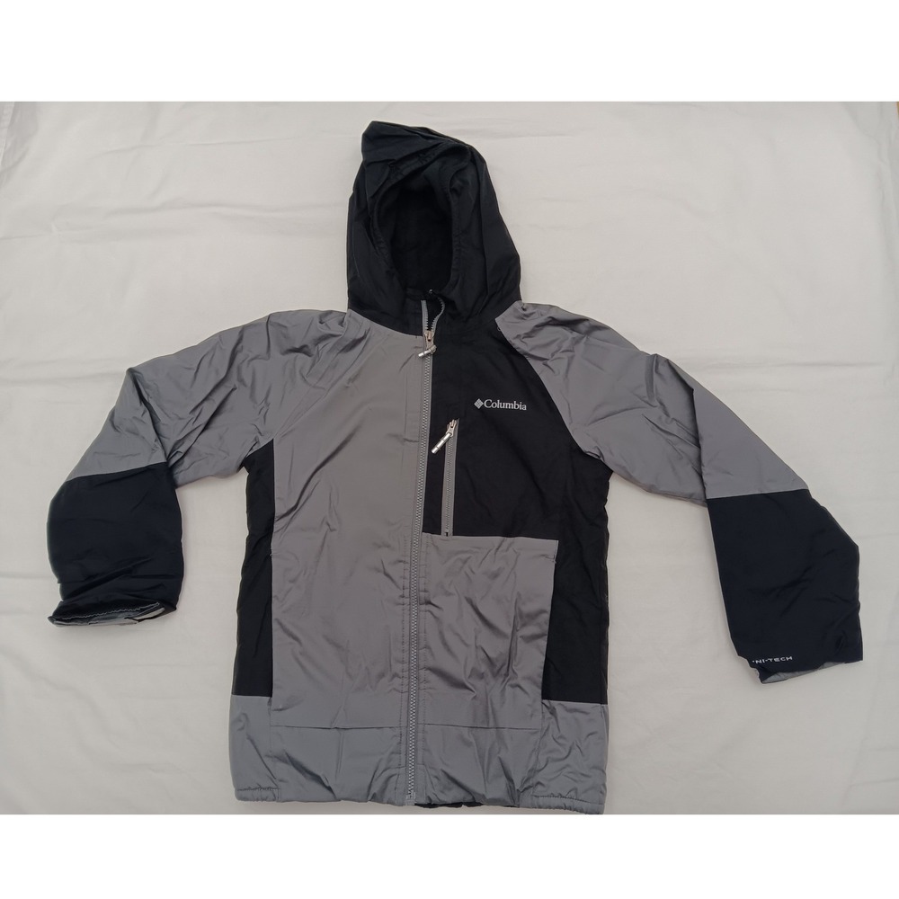 Columbia Kids Jacket Gray Black Hooded Full Zip Boys Girls M Coat